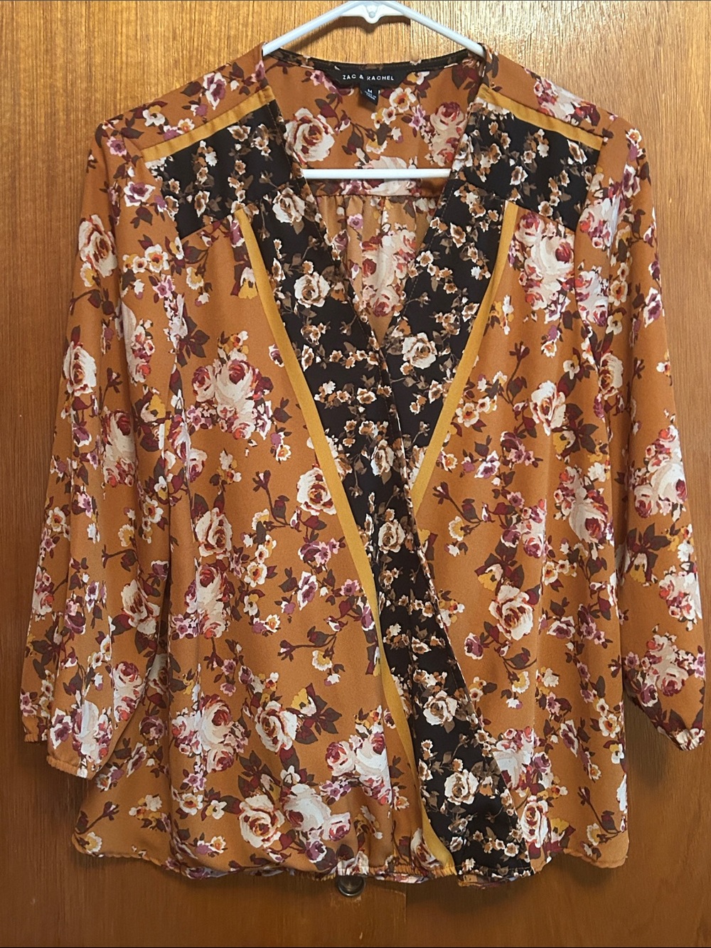 Zac & Rachel Floral Mixed-Print Wrap Blouse